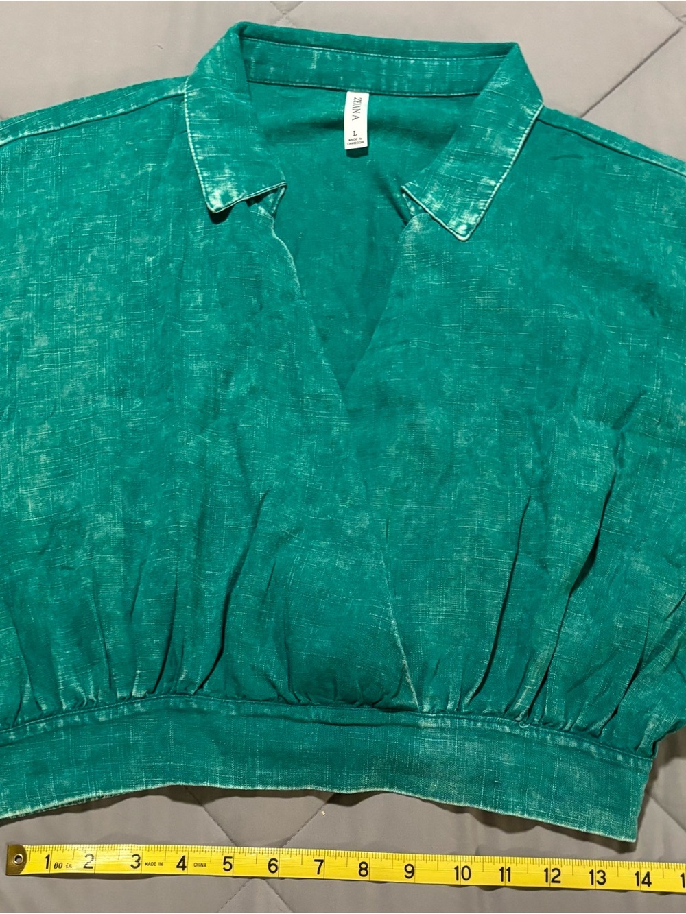 Zenana Washed Linen Wrap Crop Top in Kelly Green Sz Lg NWOT - Picture 7 of 7